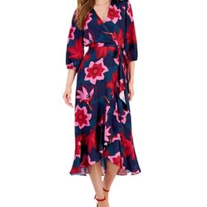 Sam Edelman Navy and Red Matisse High/Low Floral Midi Dress